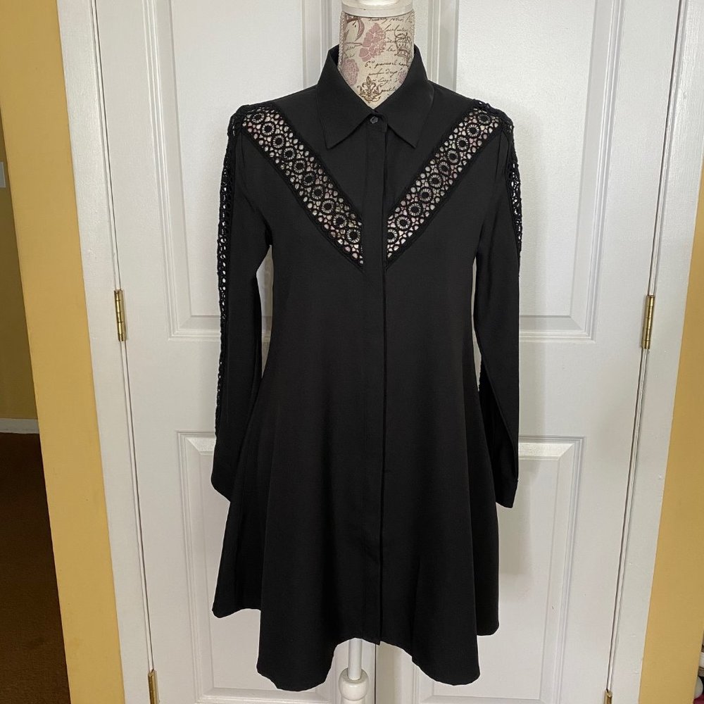 Petite Black Shirt Dress w/Crochet Insert Detail